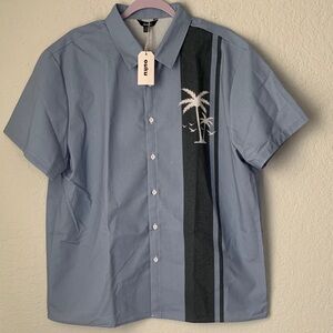 NWT OUKU Men’s Blue Gray Short Sleeve Linen Blend Size 2XL